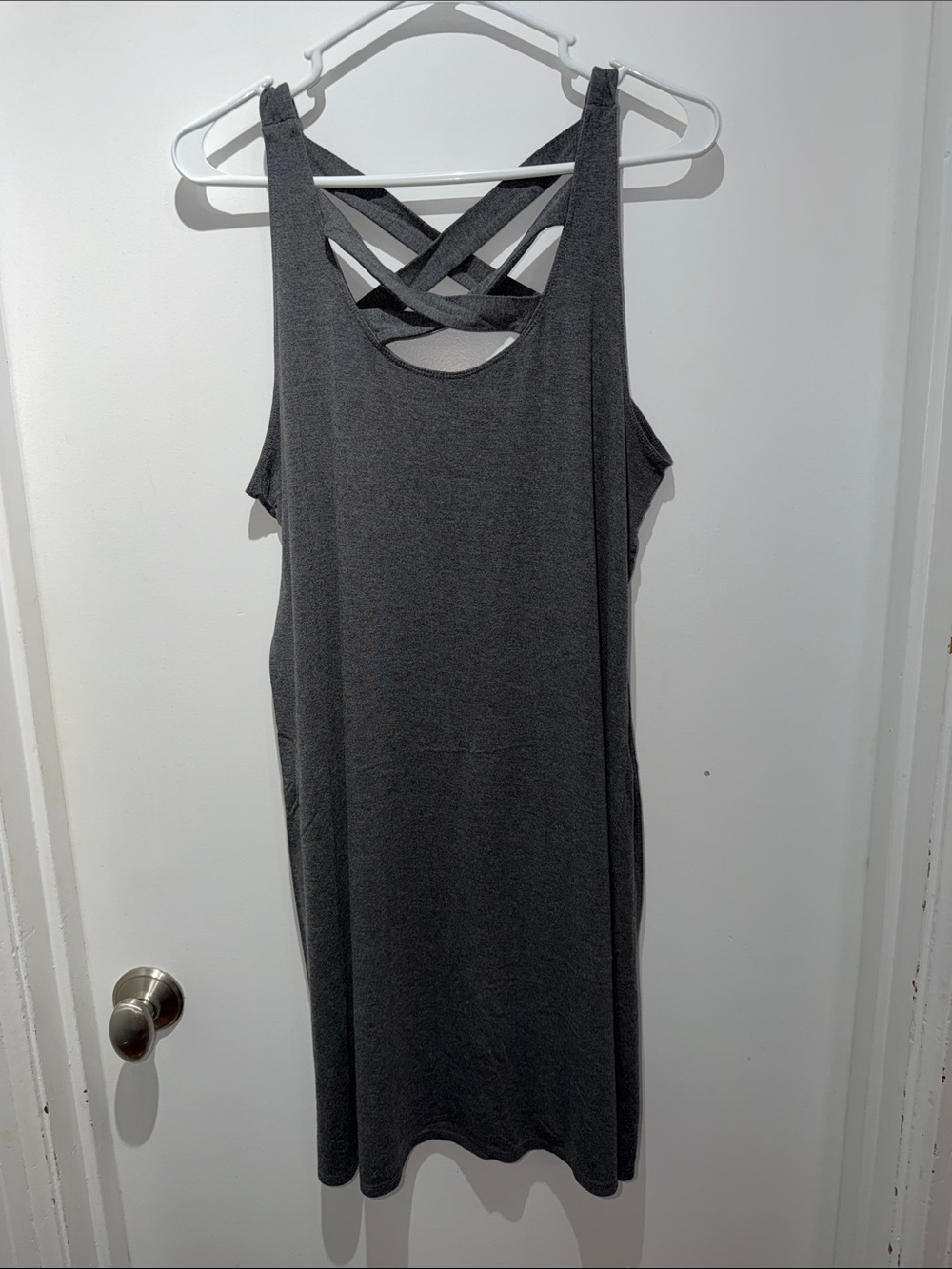 Maurices Charcoal Gray Sleeveless Midi Dress with Crisscross Back